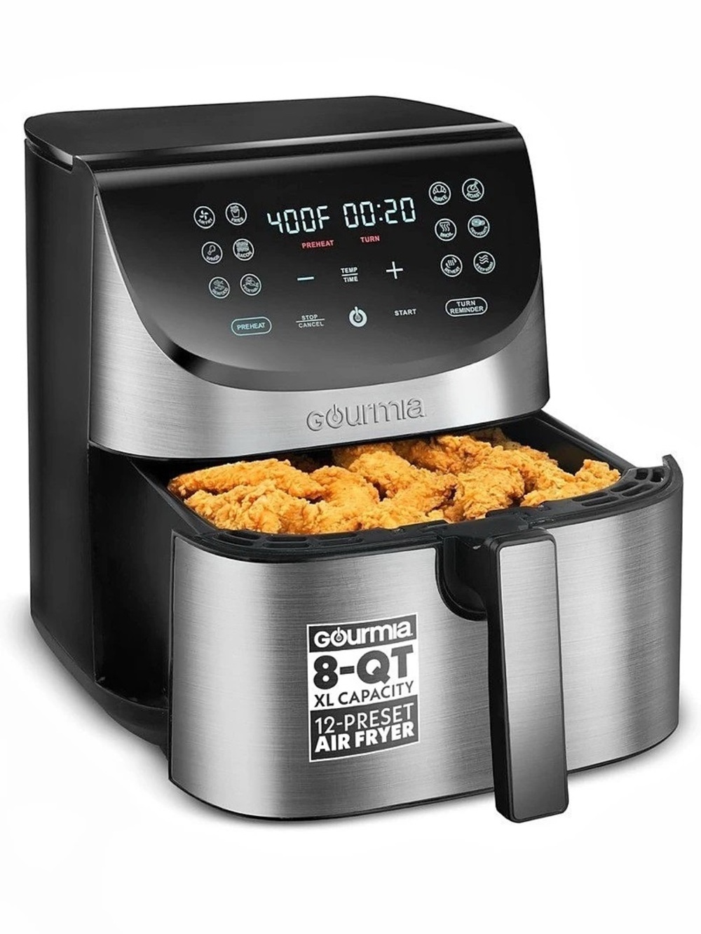 Gourmia 8 Qt Digital Air Fryer with FryForce 360 Silver & Black